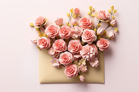 粉色信封中的花束图片