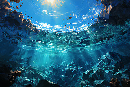 岩石下的蓝色海洋高清图片