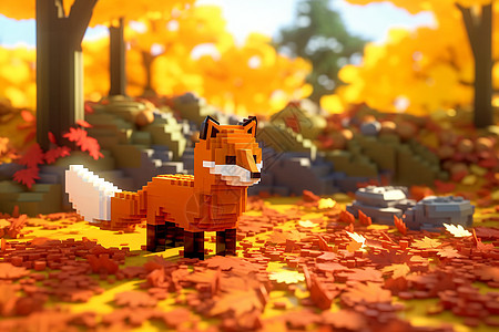 秋日林中狐狸探险背景图片