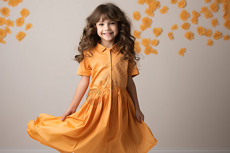 黄色裙子的小女孩图片