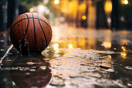 雨中篮球的倒影图片