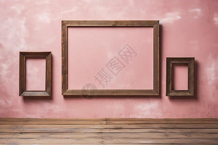 粉红色剪纸边框木质边框中的极简绘画背景