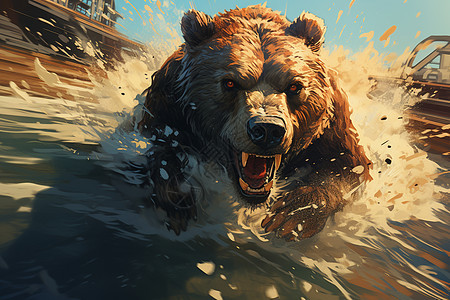 熊在水中奔跑图片