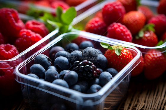 水果盒子中的草莓和蓝莓背景中还有草莓清新利亚益饱满的水果图片