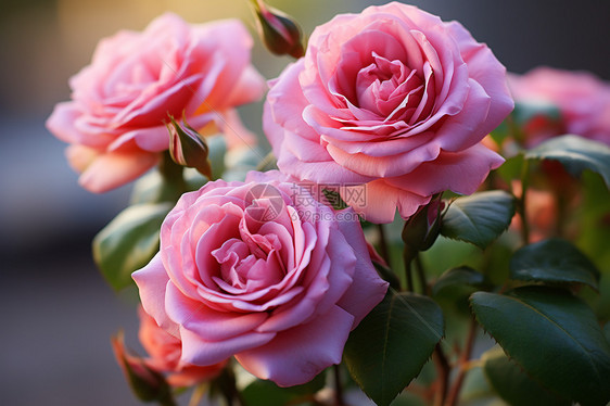 粉色玫瑰花束绿叶图片