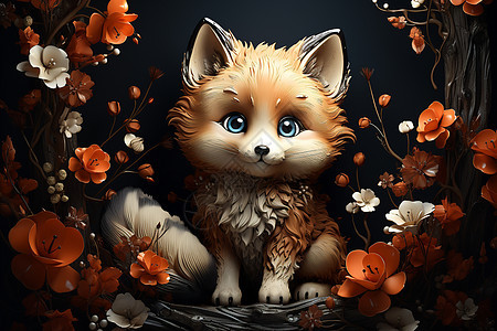 可爱的卡通小狐狸艺术插图图片