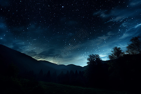 星光闪耀的山脉夜空图片