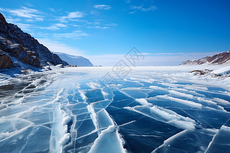 冰天雪地的贝加尔湖景观图片