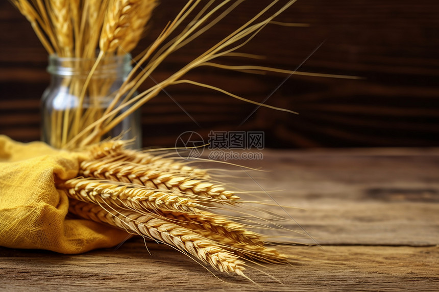 秋季桌面上成熟的麦穗图片