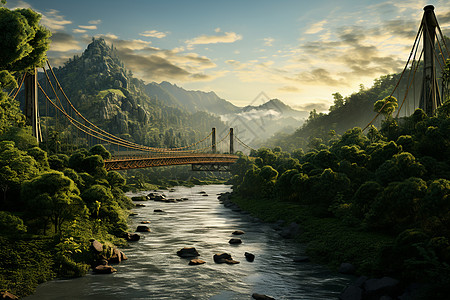 宽广河流上的小桥图片