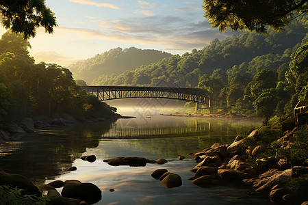 横跨河流的小桥图片