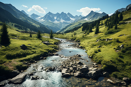 山涧明媚的溪流图片
