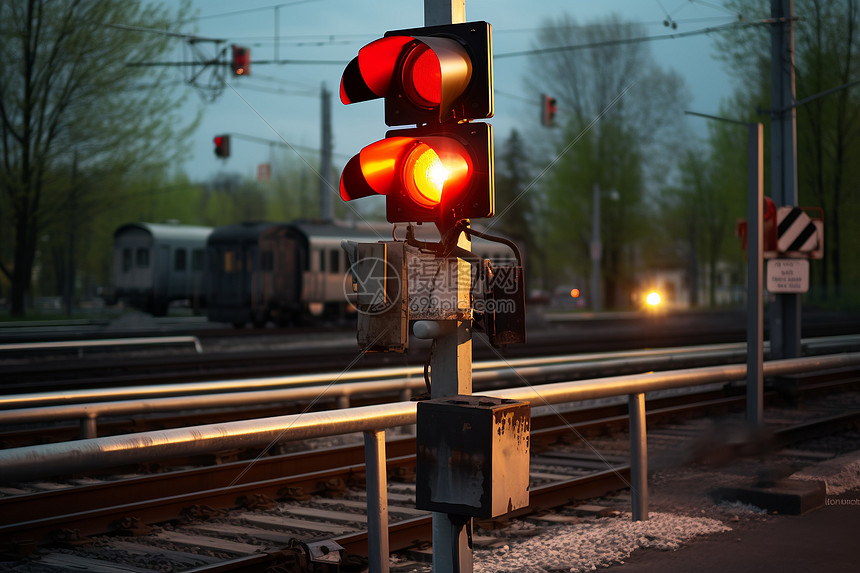 火车轨道上的交通灯图片