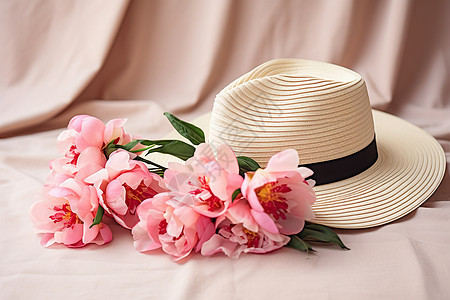 温柔芬芳的鲜花和帽子图片