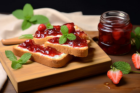 美味的草莓果酱面包图片
