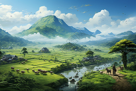夏季美丽的稻田景观图片