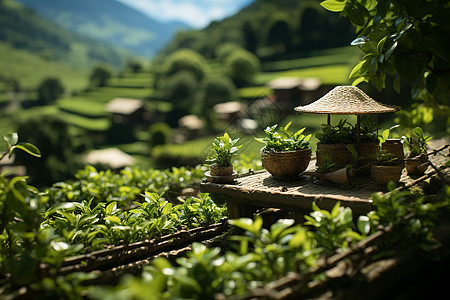 新鲜嫩叶的茶园图片