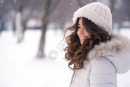 冬日雪地上的女孩背景图片