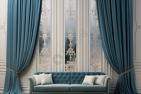 宫廷欧式蓝色宫廷风沙发窗帘背景