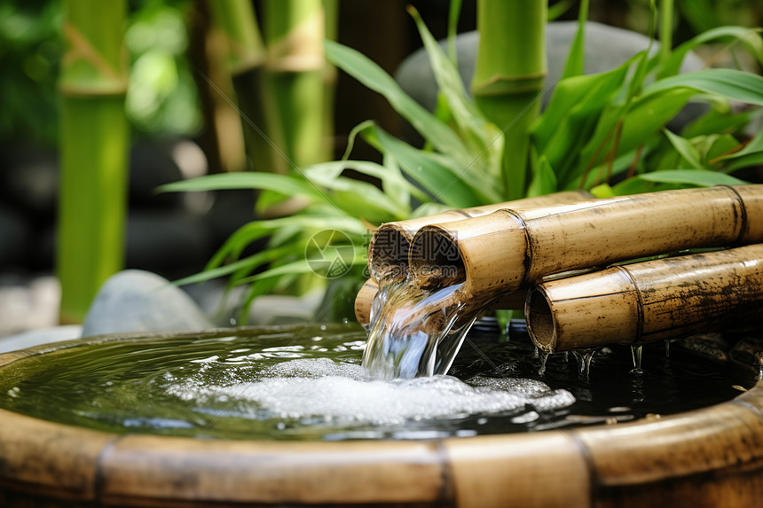 竹林里的泉水图片