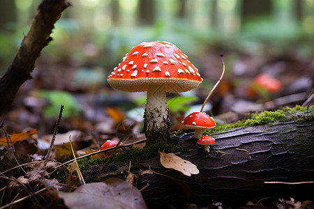 森林里生长的红蘑菇图片
