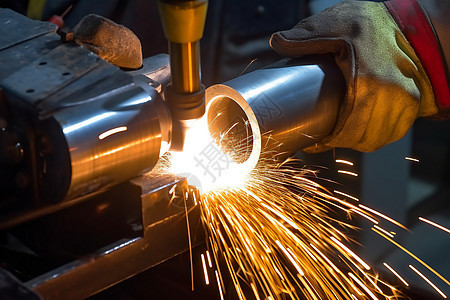 工厂中的金属不锈钢管焊接背景图片