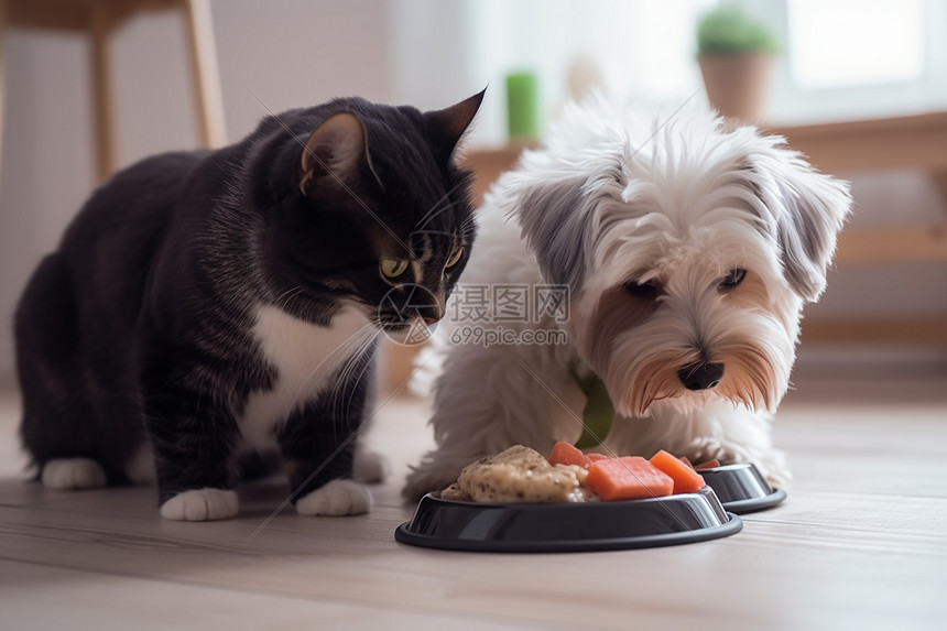 健康饮食的小猫小狗图片