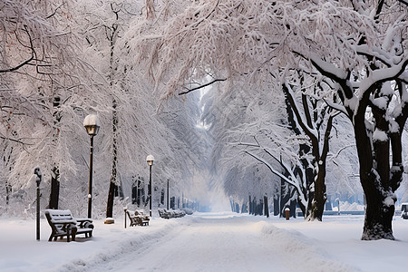 冰雪公园寒冬中的公园小道背景