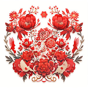 传统的红色花朵剪纸图片