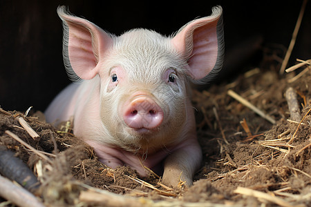 干草堆中的小猪家畜图片