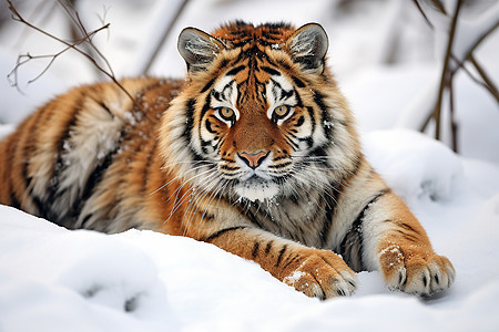 雪地中野生的老虎图片