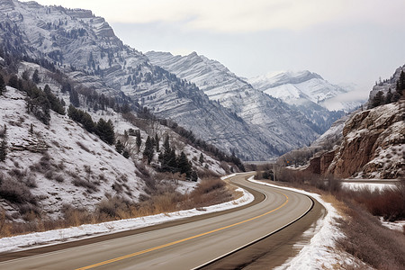 冬季山脉中的道路背景图片