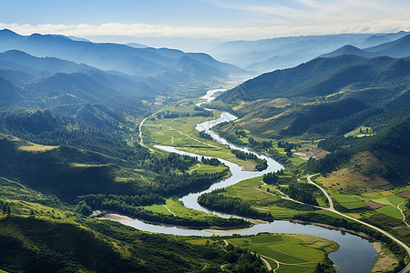 山脉中长长的河流图片