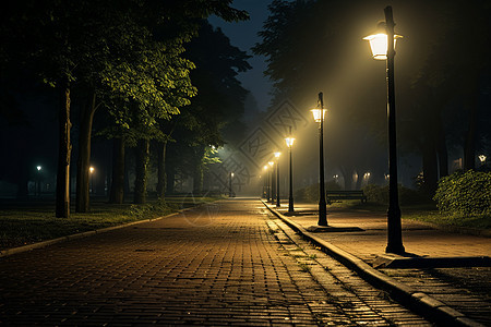 夜晚街道上的路灯图片