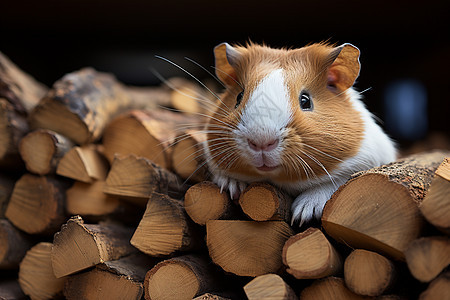 木材上的小豚鼠图片