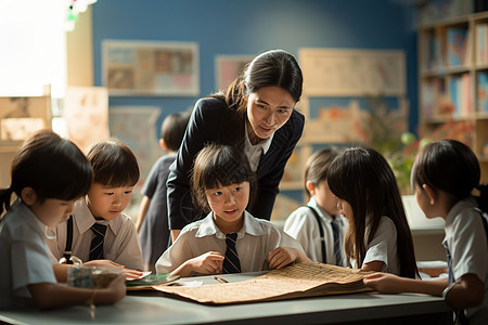 老师在教授小学生图片