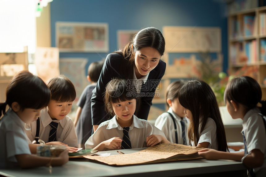 老师在教授小学生图片