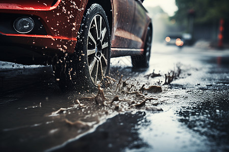 雨中飞驰的汽车图片