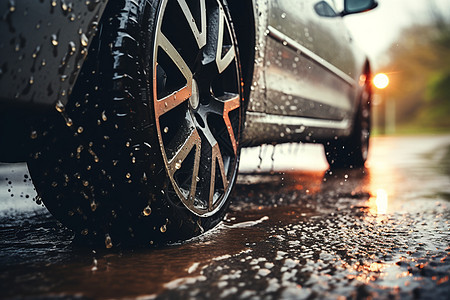 雨天道路上的水花图片