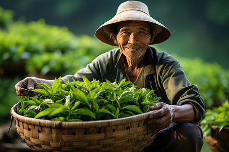 开心采茶的茶农图片