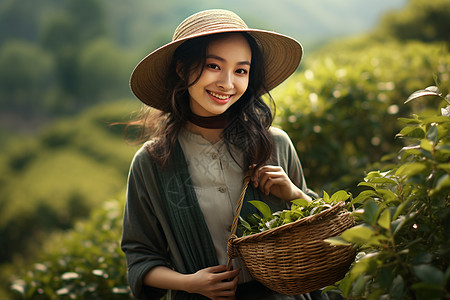 正在采茶叶的女人背景图片