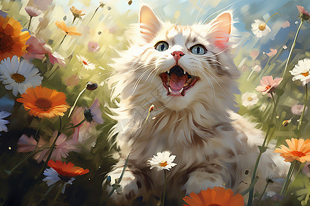 花丛中的猫咪图片