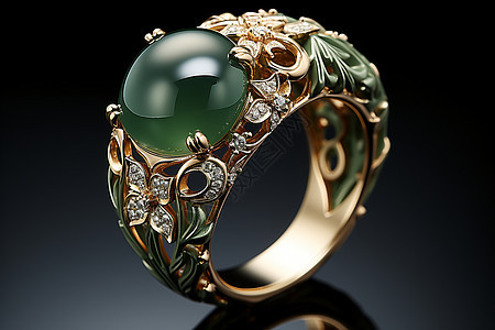 绿宝石嵌在指环顶部图片