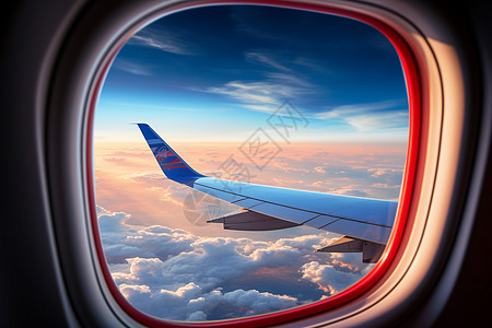 飞机悬窗飞机窗户内机翼一角背景