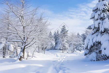 冬天森林中的雪景背景图片