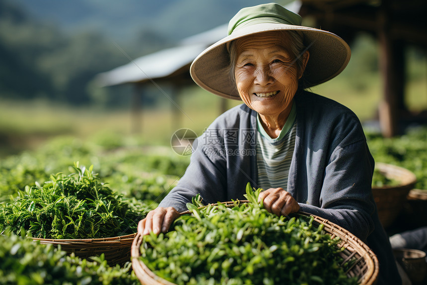 笑容满面的茶农图片