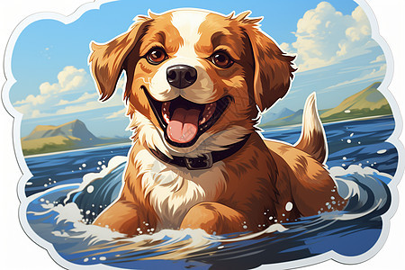 海滩上可爱的小狗贴纸图片