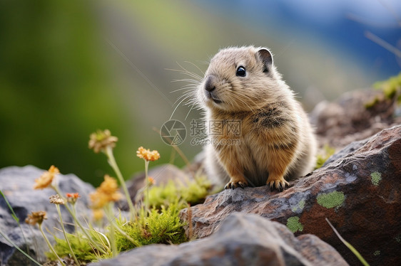 岩石上野生的鼠兔图片