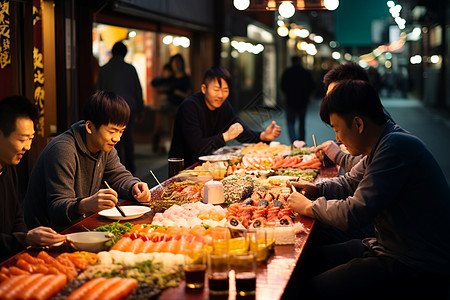 人们品尝美食图片