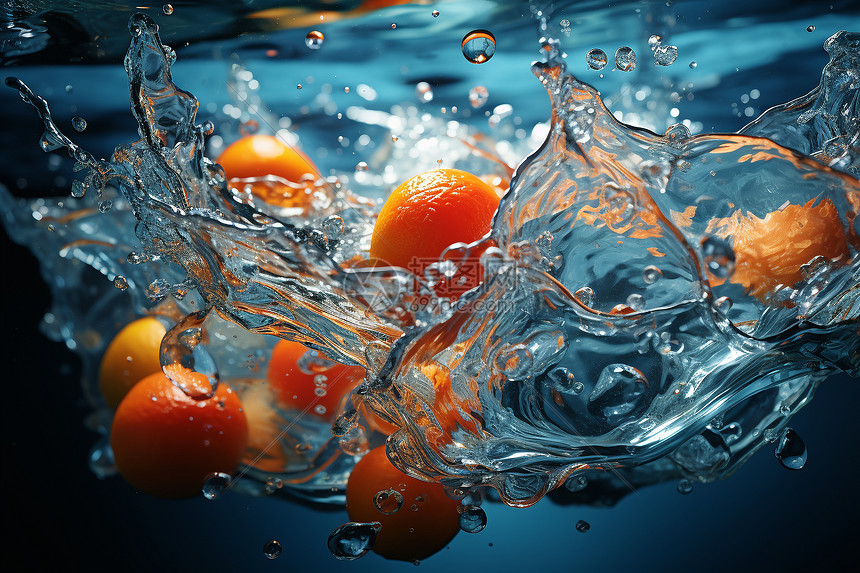 水中飞溅的橙子图片